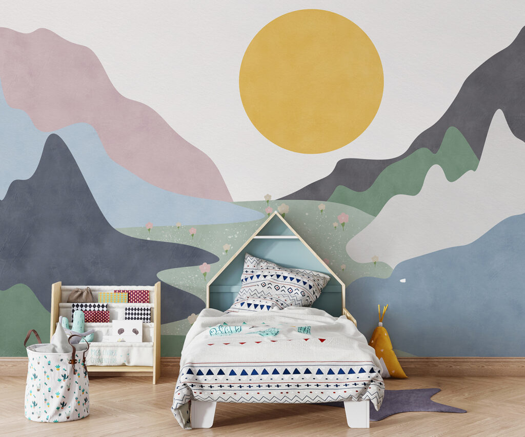 A landscape with mountains and flowers A landscape with mountains and flowers