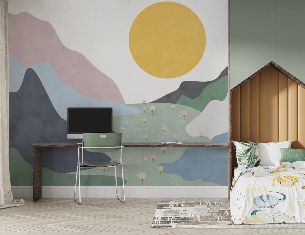 A landscape with mountains and flowers A landscape with mountains and flowers