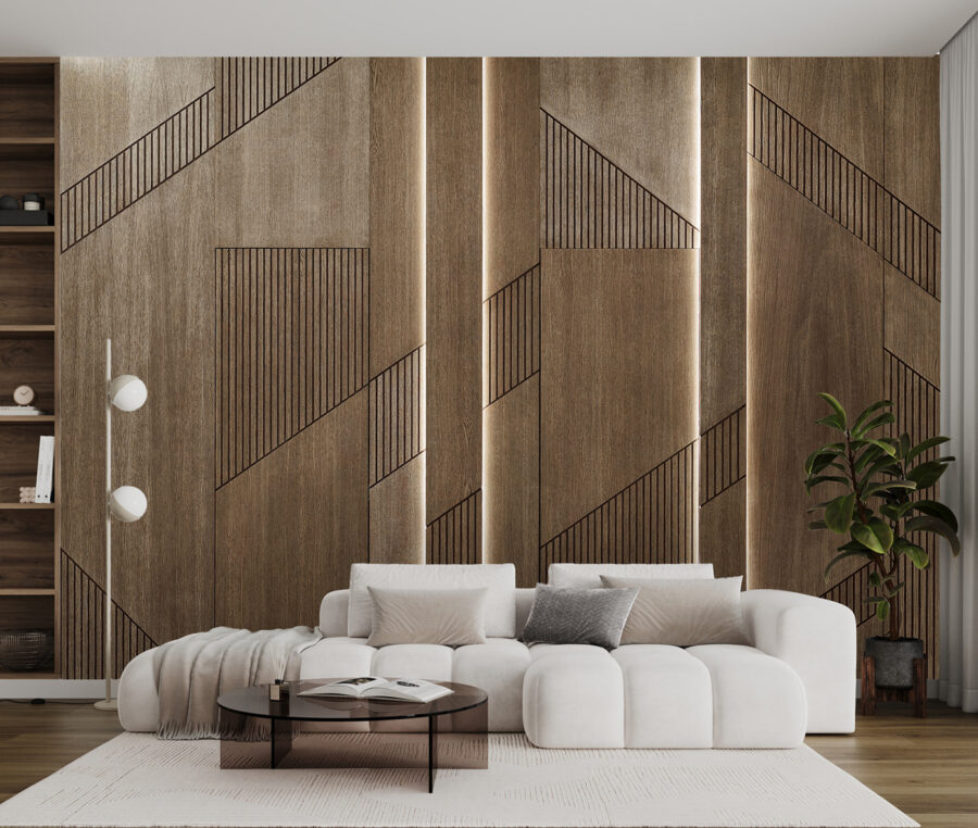 Fototapety Elegantný geometrický dizajn na drevených paneloch. - Image 3