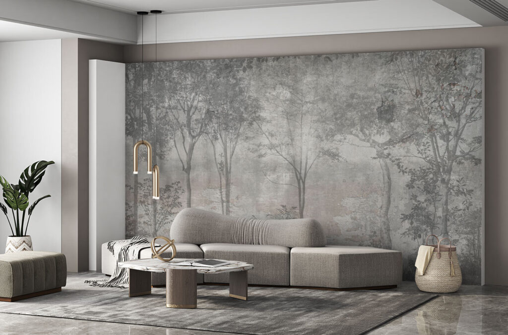 A grey and white photo of trees A grey and white photo of trees