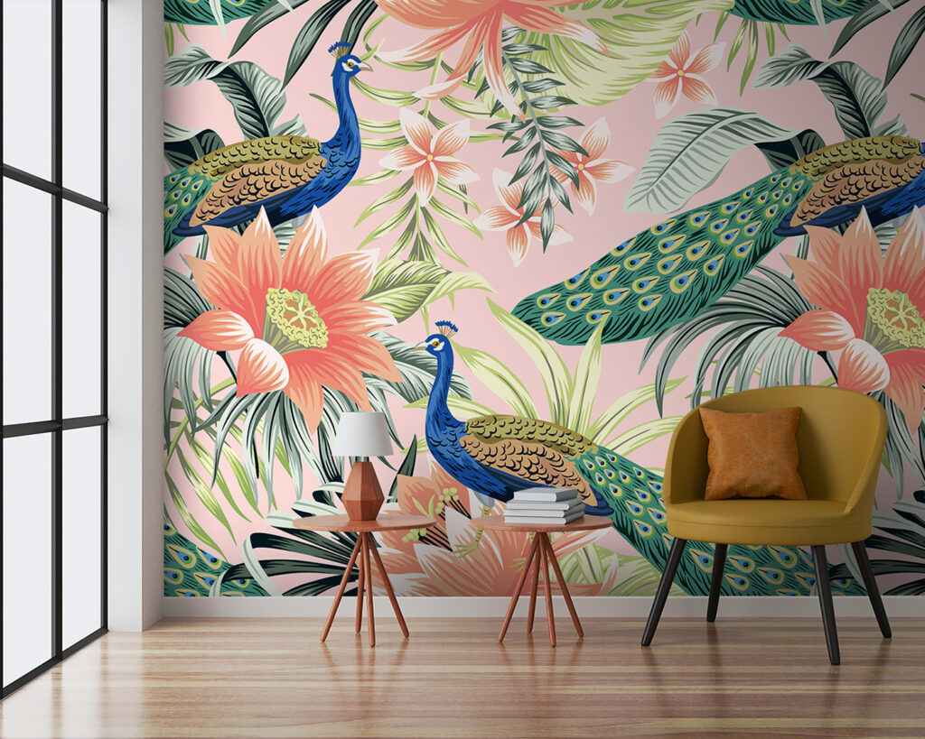 Colorful peacocks and flowers Colorful peacocks and flowers