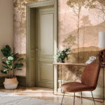 Fototapety Hmlistá krajina so stromami a kopcami