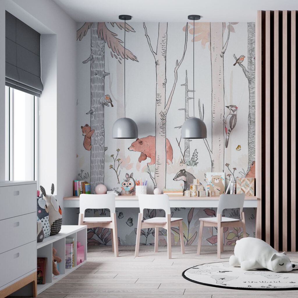 A group of animals in a forest A group of animals in a forest