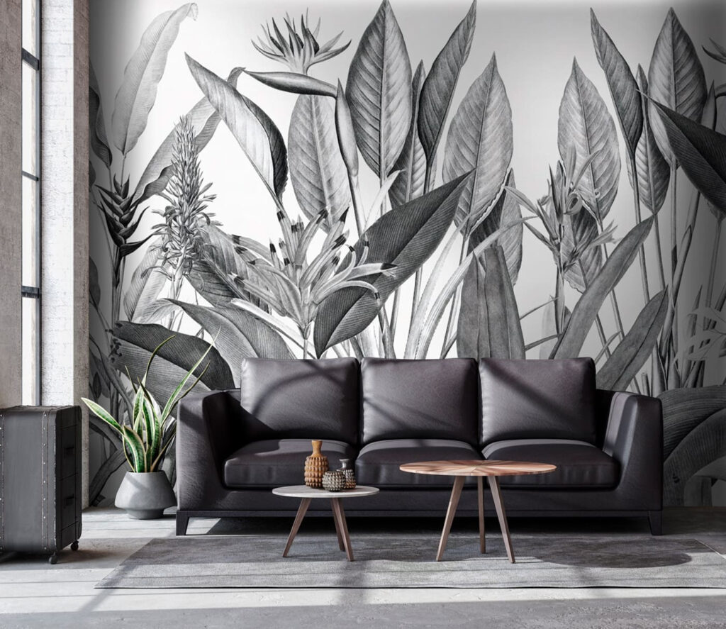 Tropical foliage in monochrome shades