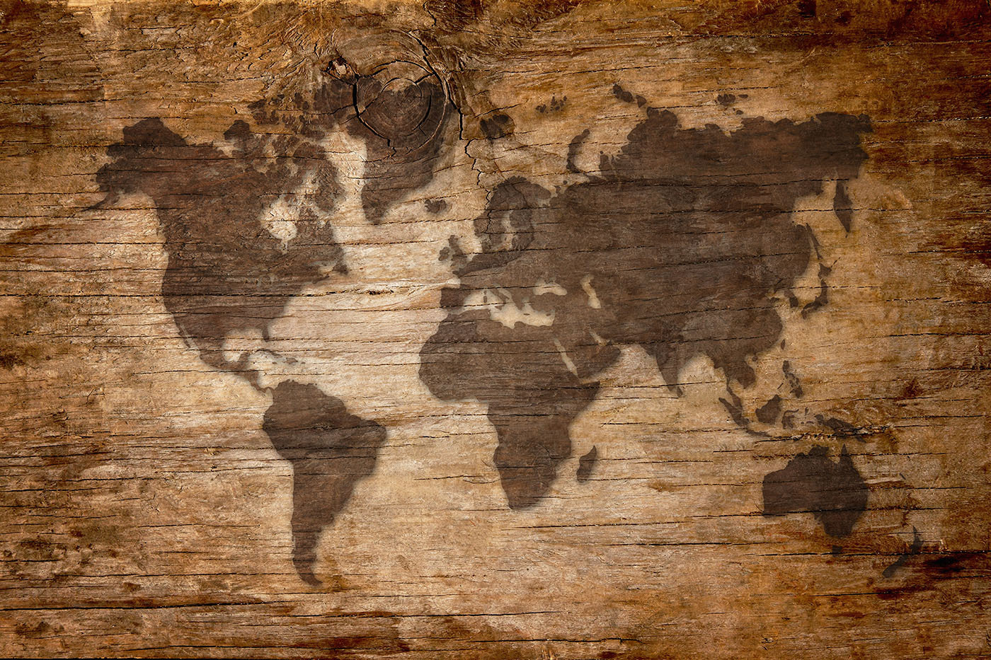 Map of the world on a wood surface