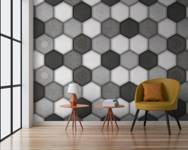 Geometrický šesťuholníkový vzor v odtieňoch sivej. Geometrický šesťuholníkový vzor v odtieňoch sivej.