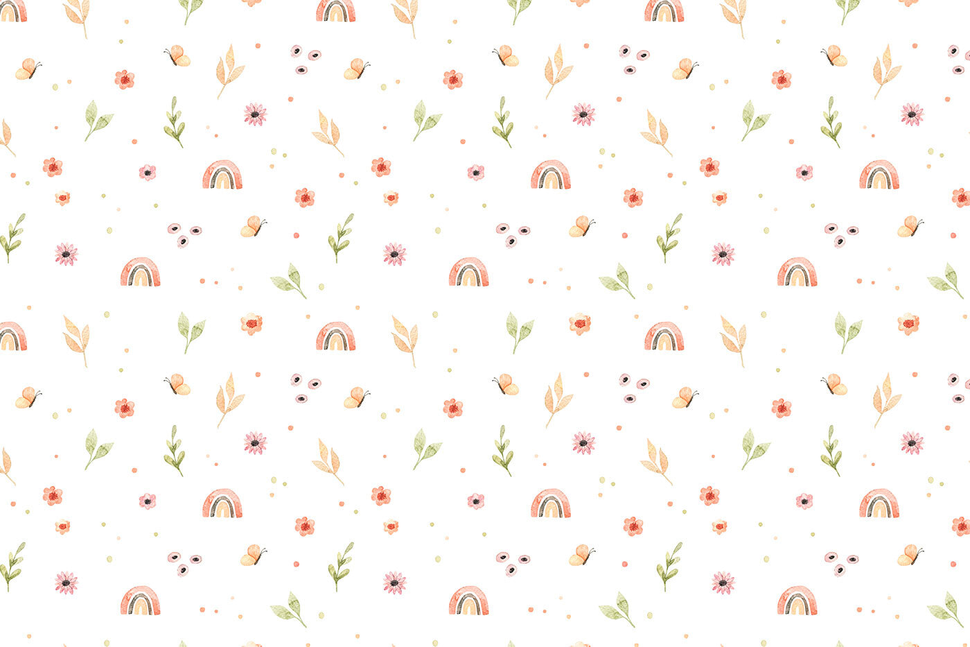 Pattern of flowers and rainbows