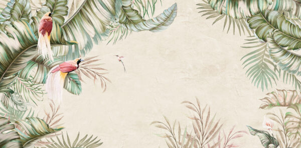 Tropical scene with vibrant birds