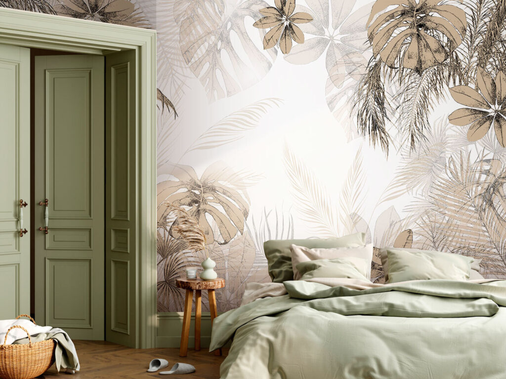 Tropical leaves in soft neutral tones