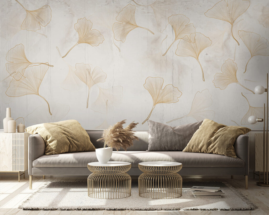 Delicate ginkgo leaves on a serene backdrop Delicate ginkgo leaves on a serene backdrop