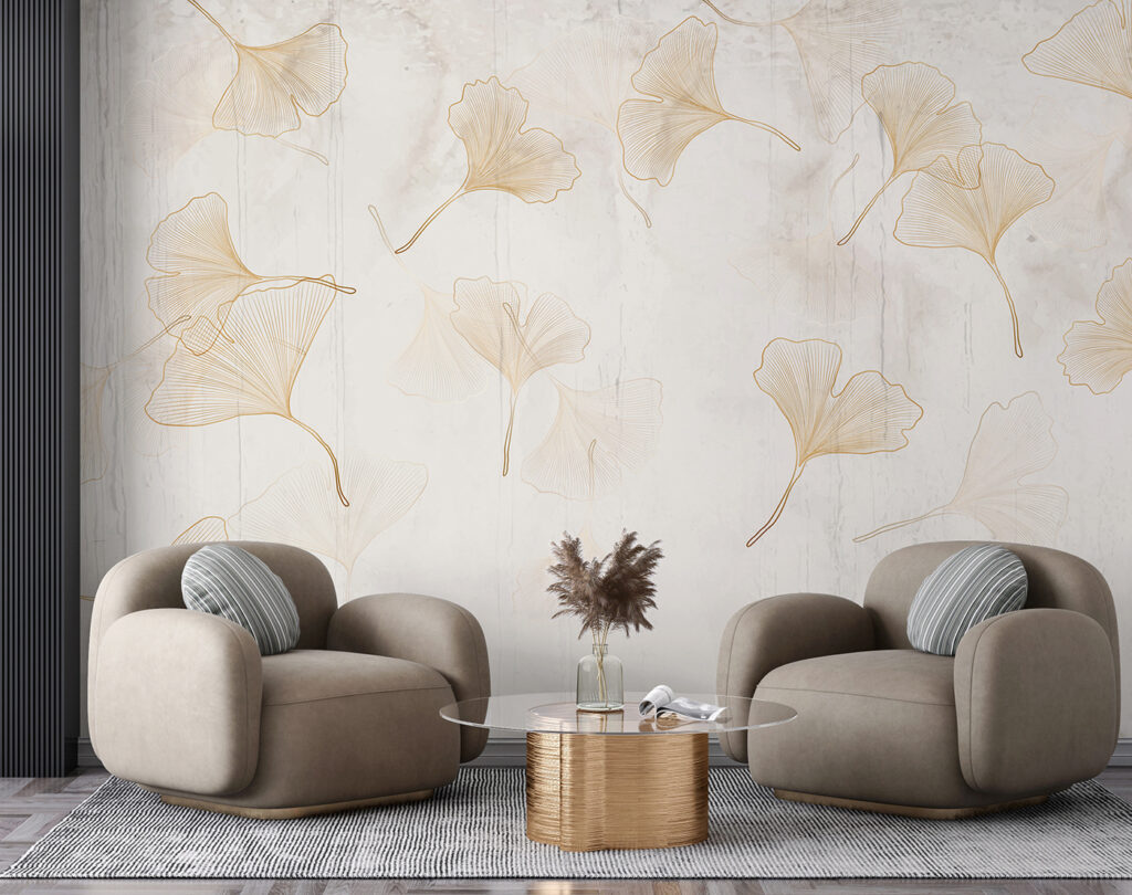 Delicate ginkgo leaves on a serene backdrop Delicate ginkgo leaves on a serene backdrop