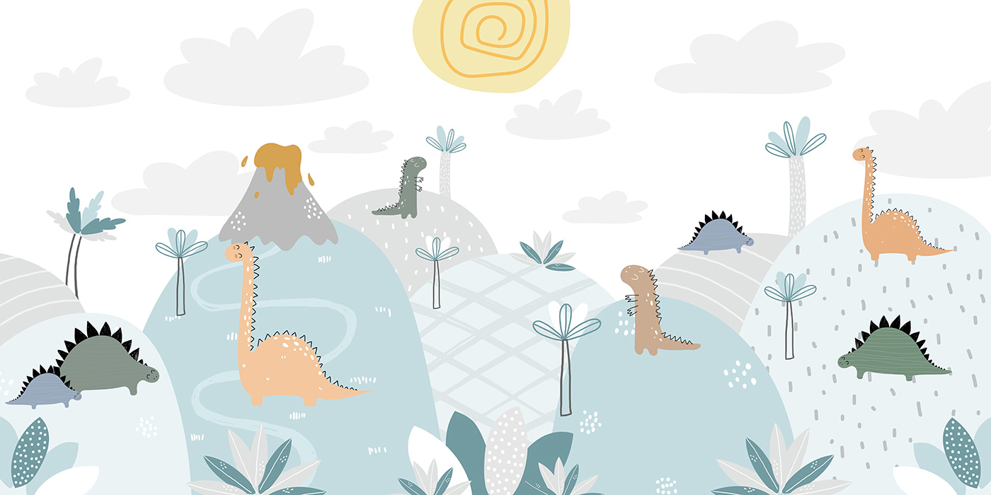 Cartoon of dinosaurs on a hill