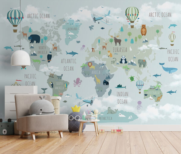 Mapa sveta so zvieratami a vtákmi Mapa sveta so zvieratami a vtákmi
