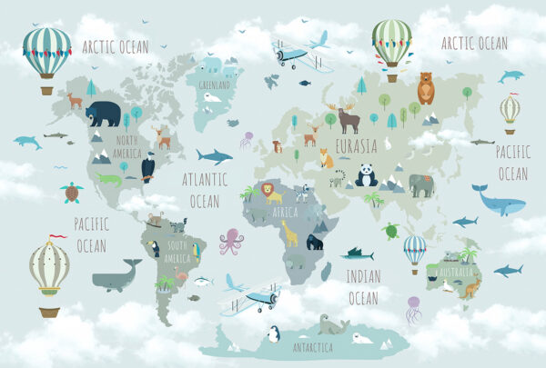 Mapa sveta so zvieratami a vtákmi Mapa sveta so zvieratami a vtákmi