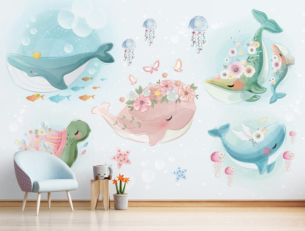 Group of cartoon whales Group of cartoon whales