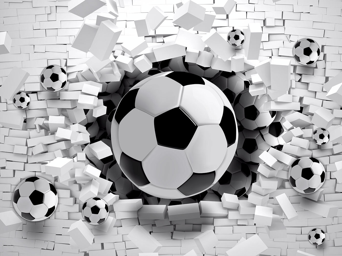 Futbalová lopta prerážajúca tehlovú stenu u96315p - Futbalová lopta prerážajúca tehlovú stenu