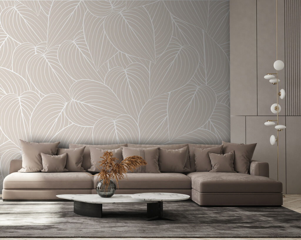 Pattern of leaves on a beige background