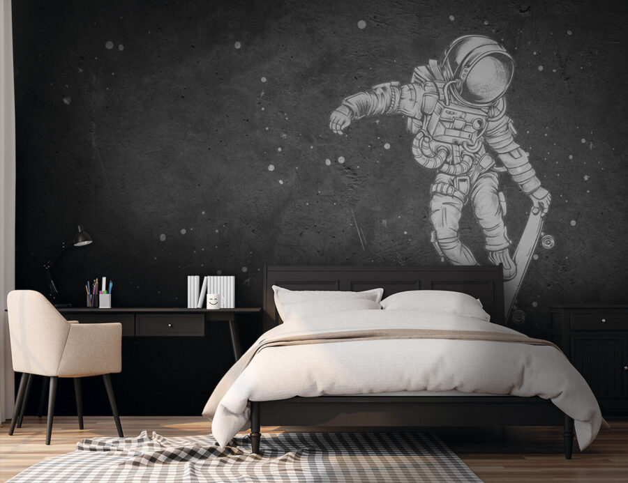Kresba astronauta na skateboarde Kresba astronauta na skateboarde