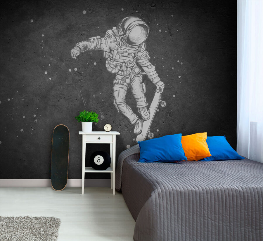 Kresba astronauta na skateboarde Kresba astronauta na skateboarde