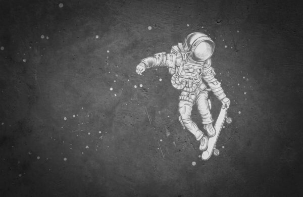 Kresba astronauta na skateboarde Kresba astronauta na skateboarde
