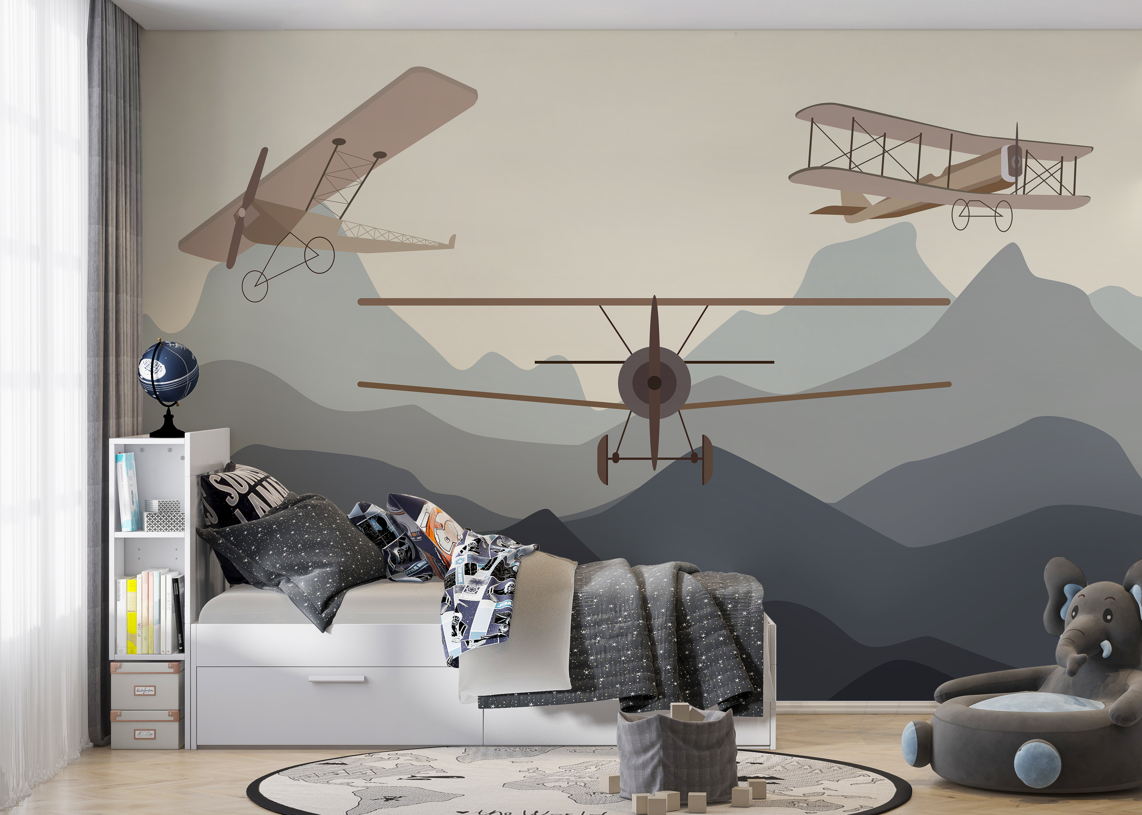 Two airplanes flying in the air