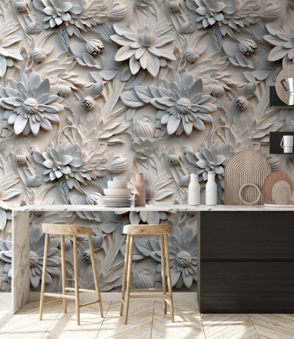Biely kvetinový vzor na stene Biely kvetinový vzor na stene