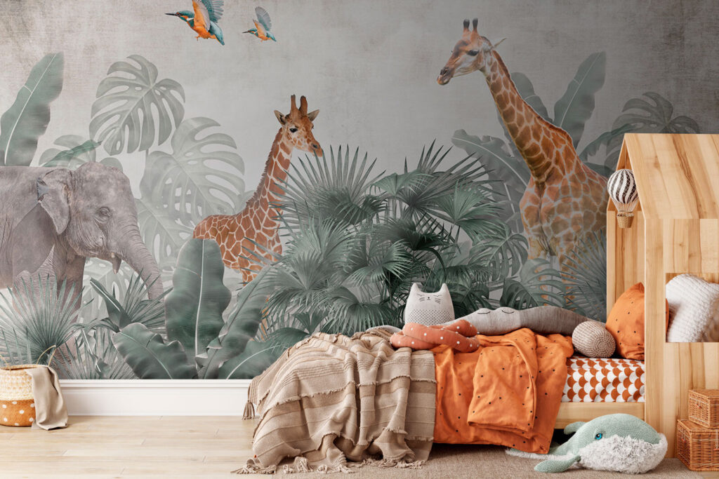 Group of giraffes in a forest