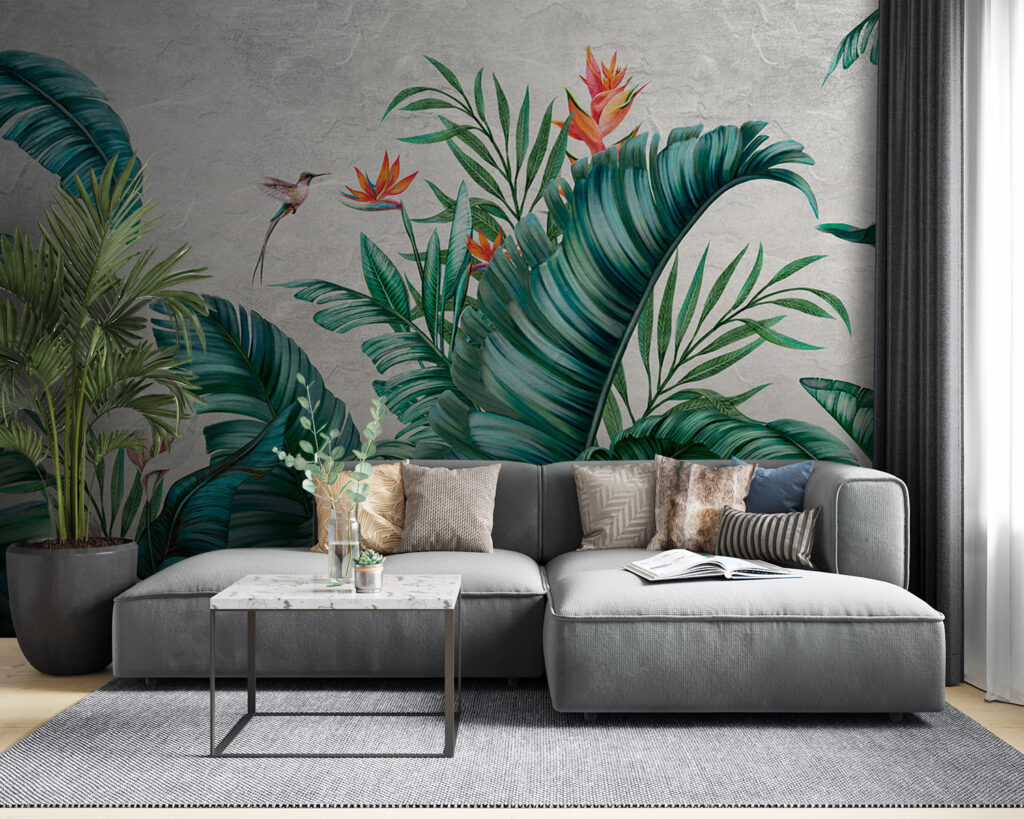 Tropical foliage with vibrant flowers Tropical foliage with vibrant flowers