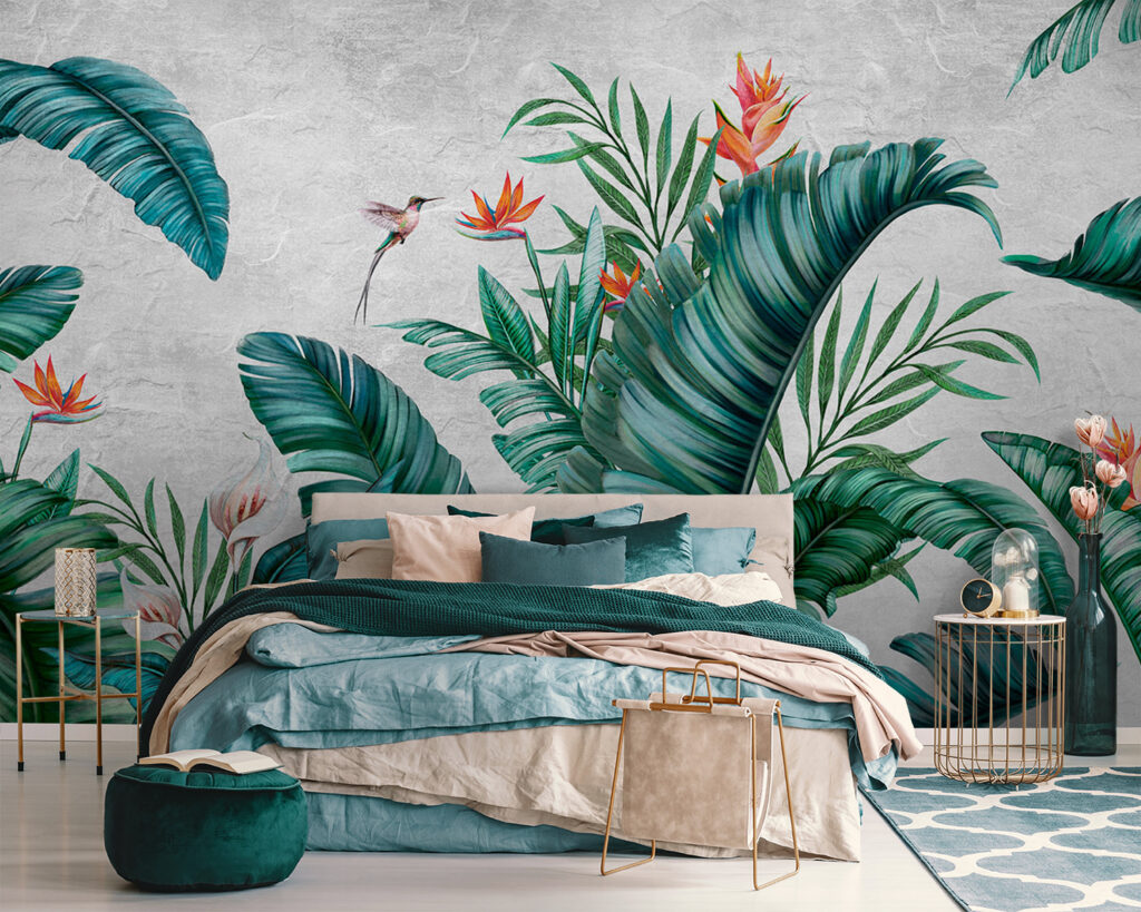 Tropical foliage with vibrant flowers Tropical foliage with vibrant flowers