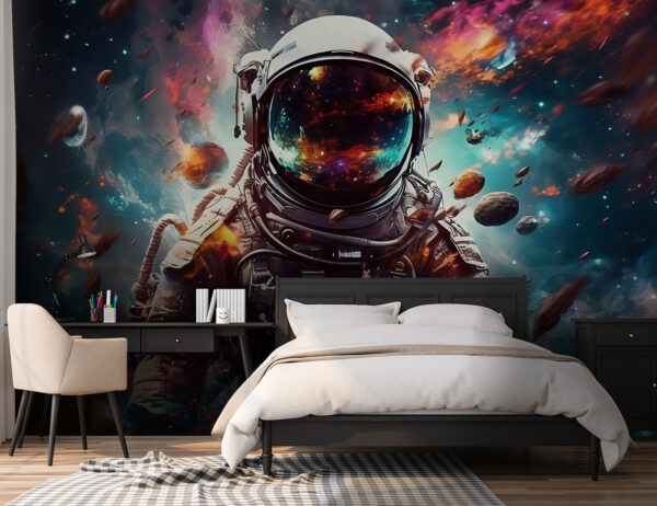 Astronaut vo vesmíre s veľkou prilbou Astronaut vo vesmíre s veľkou prilbou