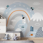 Fototapety Karikatúra cesty s domami a dúhou