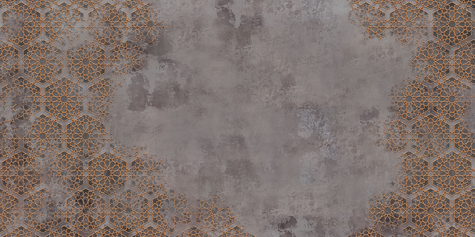 Grey and orange patterned wall