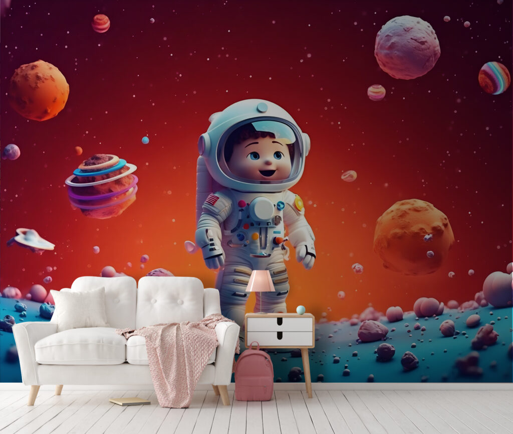 Cartoon of a toy astronaut in space