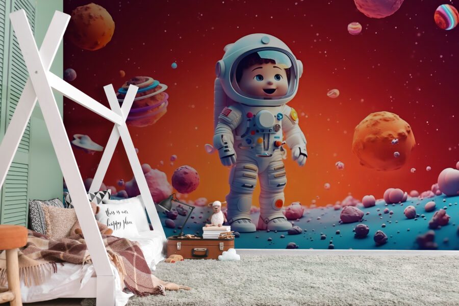 Kreslená hračka astronauta vo vesmíre Kreslená hračka astronauta vo vesmíre