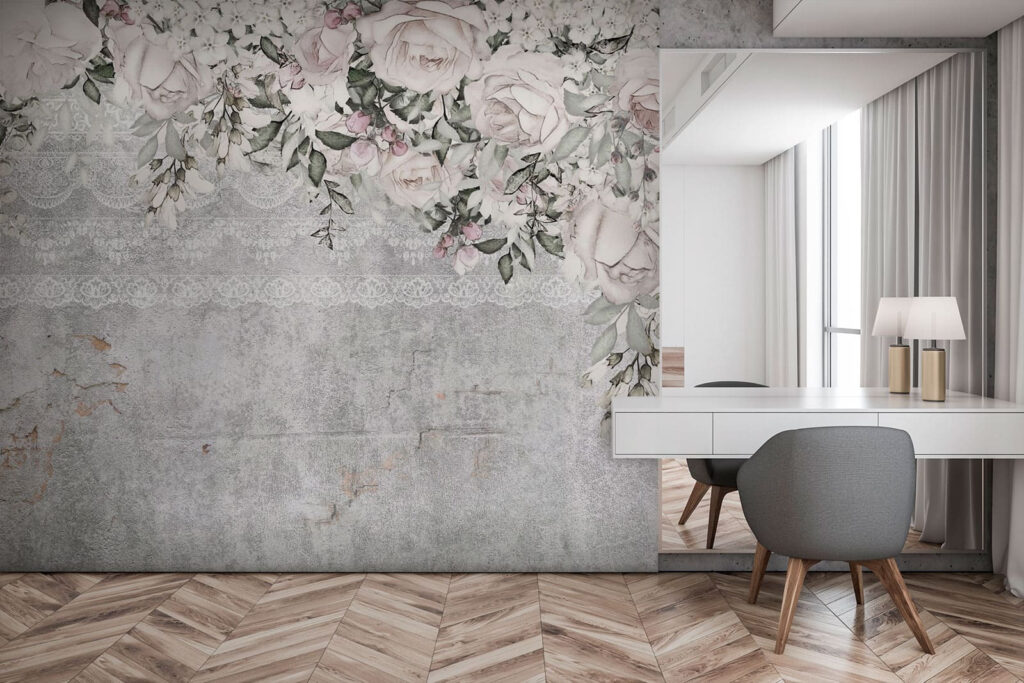 White and pink flowers on a gray background