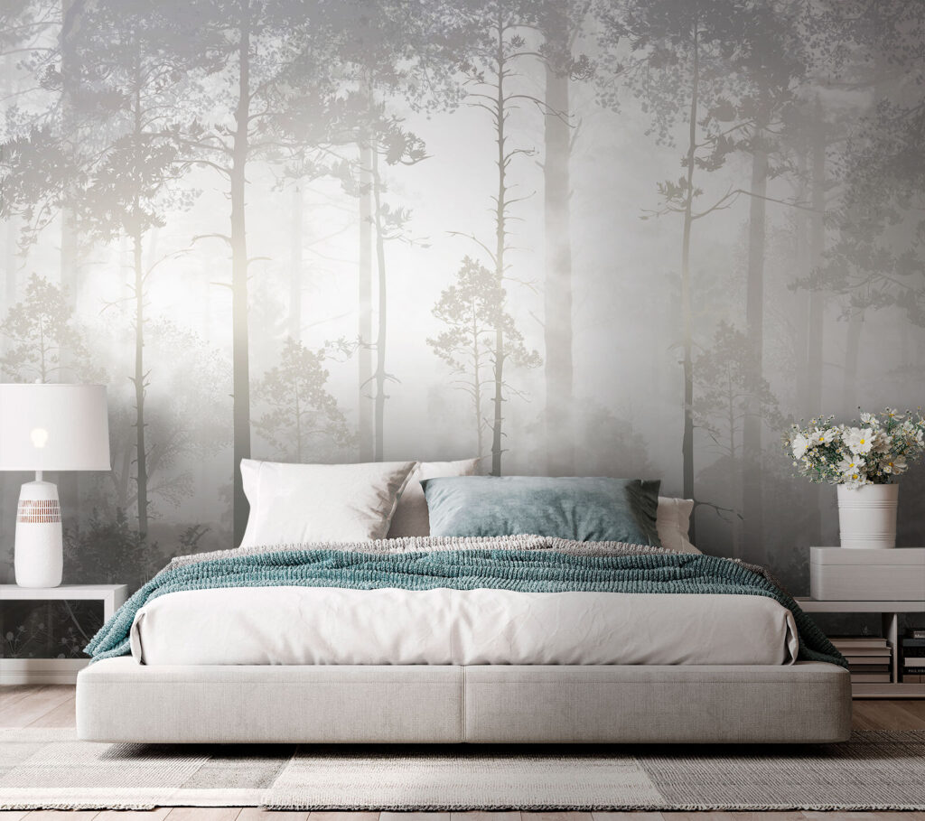 Foggy forest with tall trees Foggy forest with tall trees