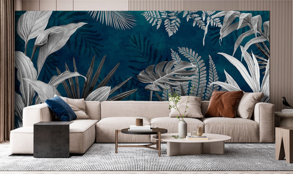 Group of leaves on a blue background Group of leaves on a blue background