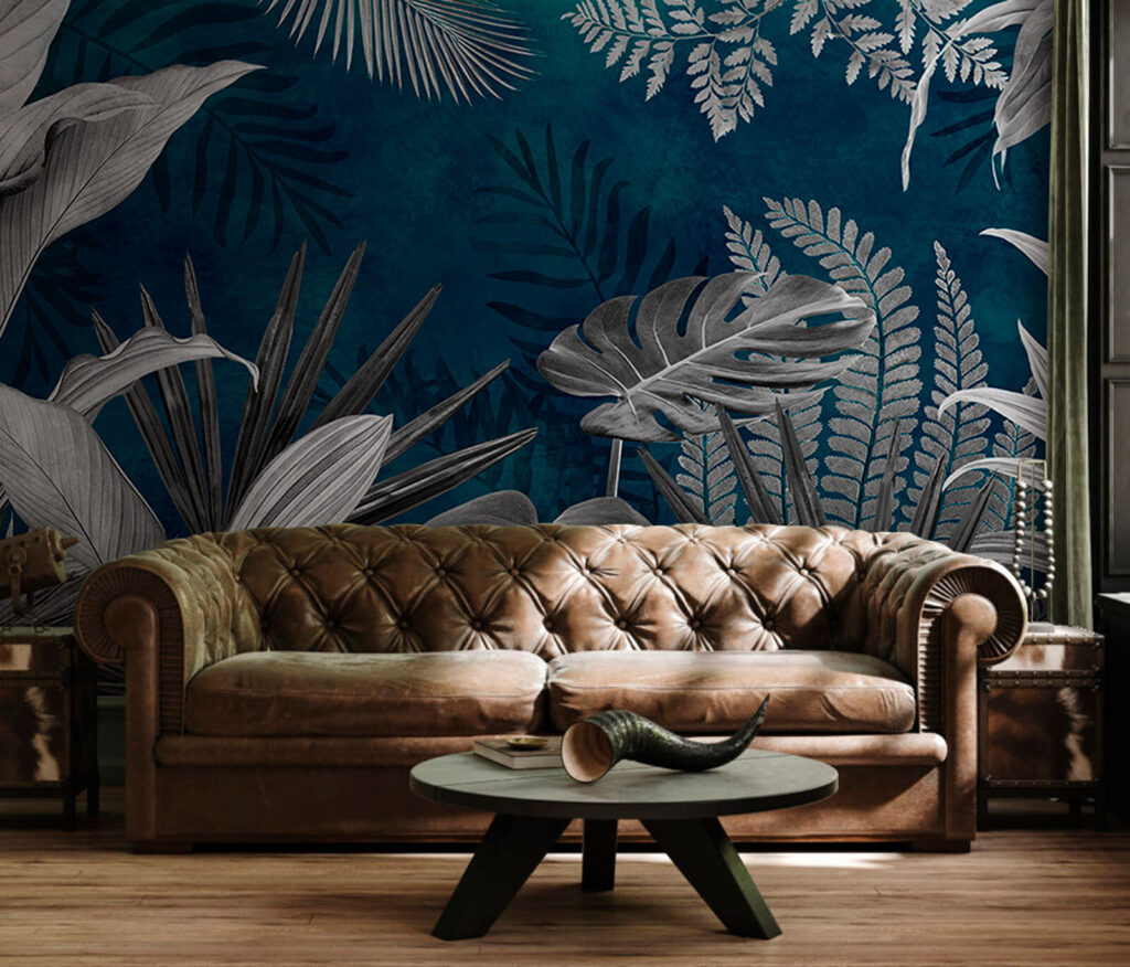 Group of leaves on a blue background Group of leaves on a blue background