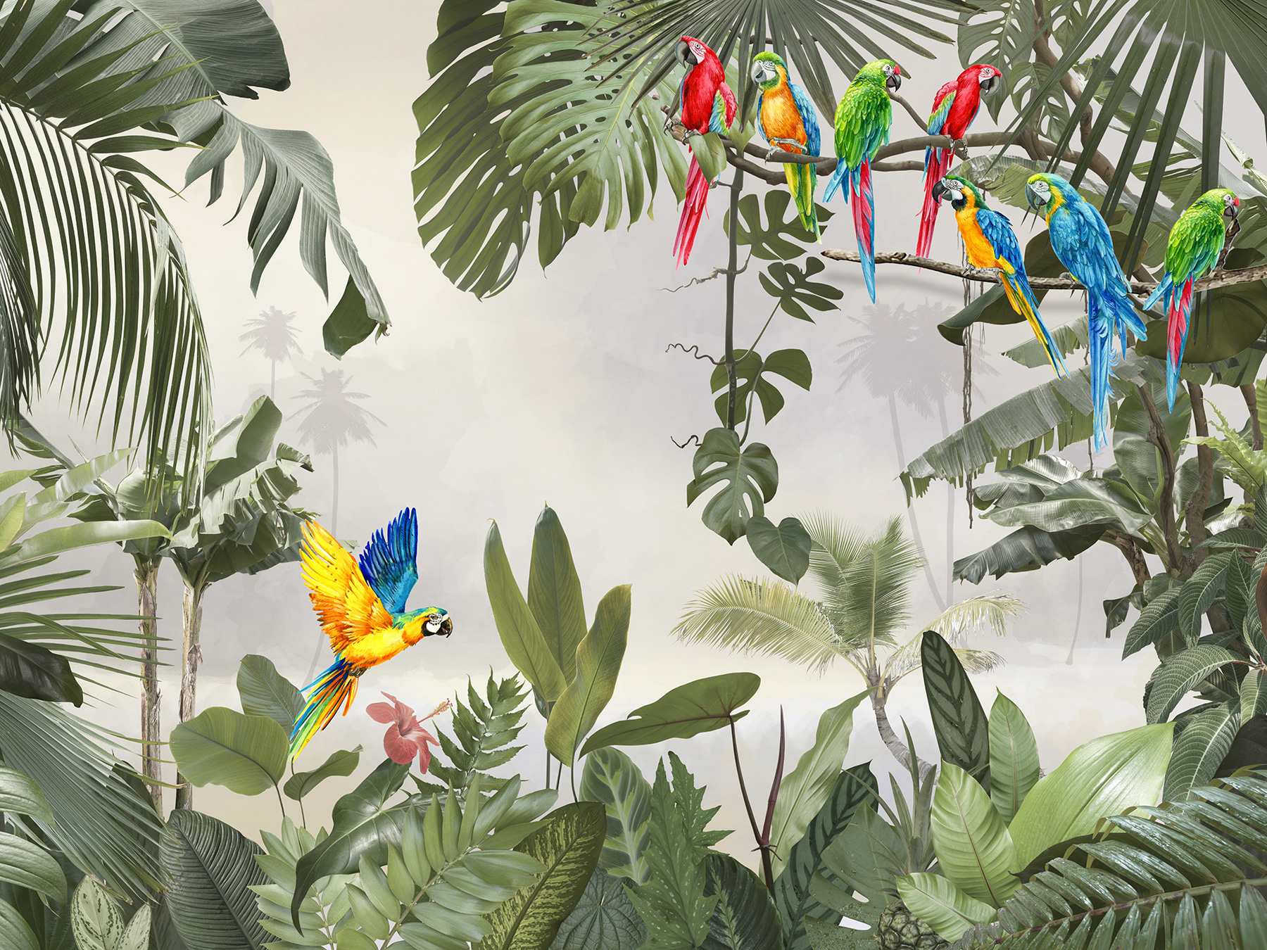 Group of colorful birds on a tree branch Group of colorful birds on a tree branch