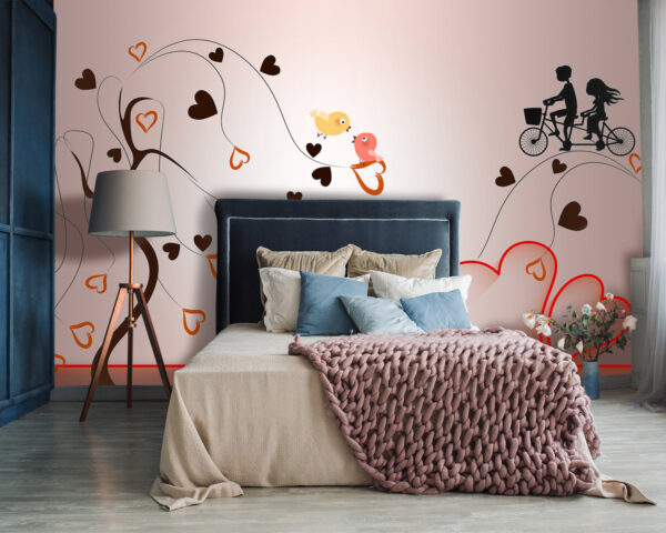 Strom so srdiečkami a vtákmi Fototapety Strom so srdiečkami a vtákmi