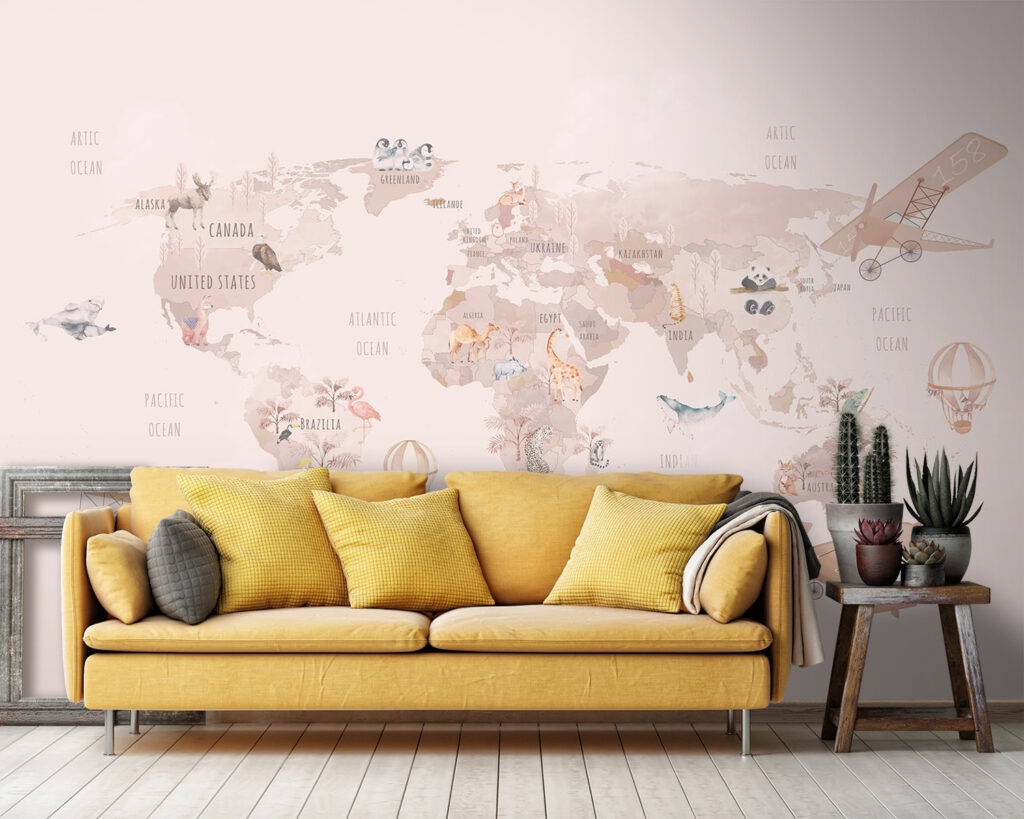 Map of the world with airplanes and polar bears Map of the world with airplanes and polar bears