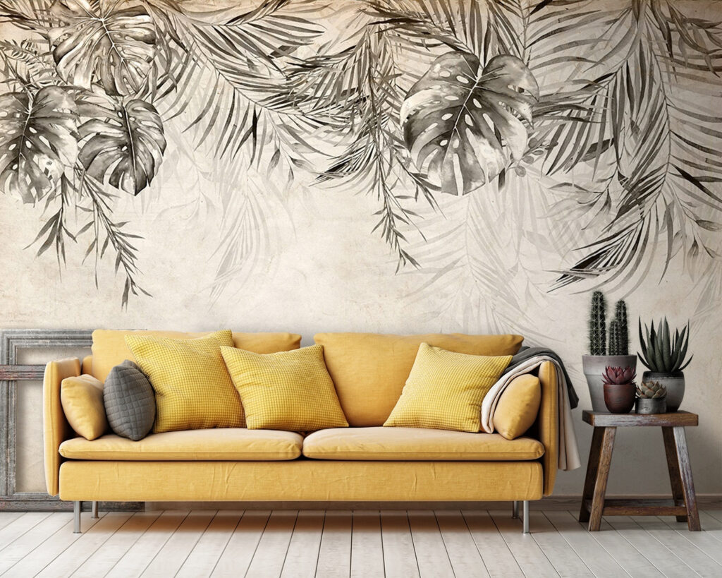 Tropical leaves on a textured background Tropical leaves on a textured background