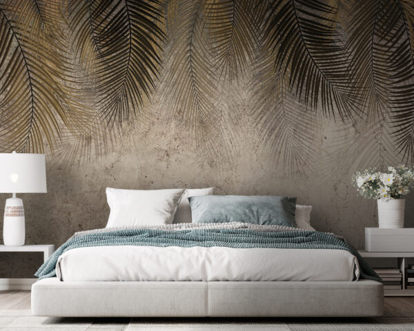 Palm leaves against a textured backdrop
