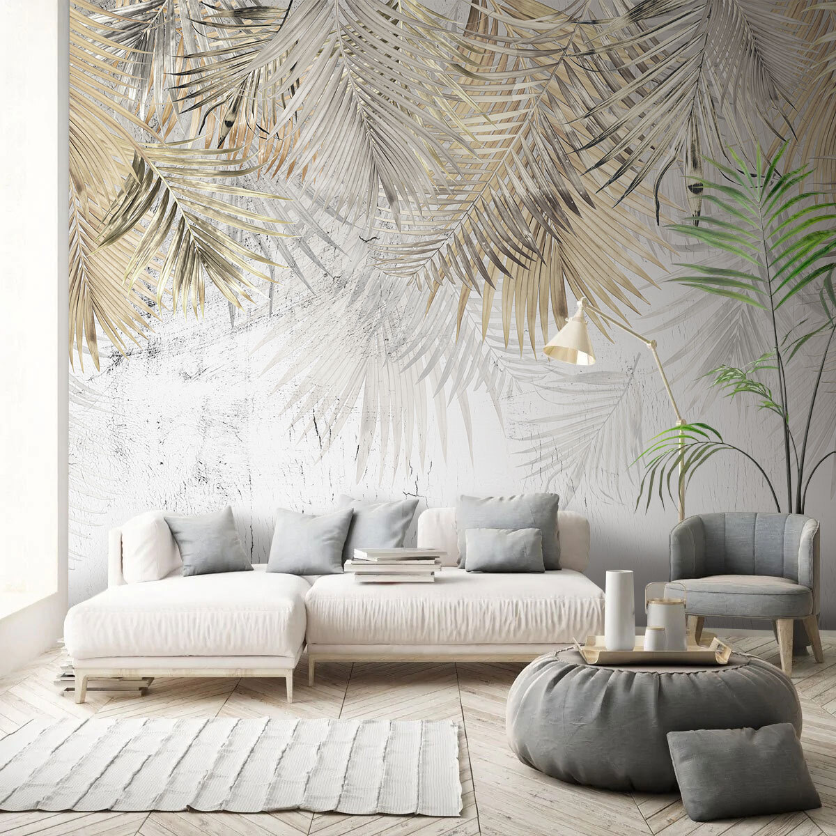 Elegant palm leaves on a textured background Elegant palm leaves on a textured background