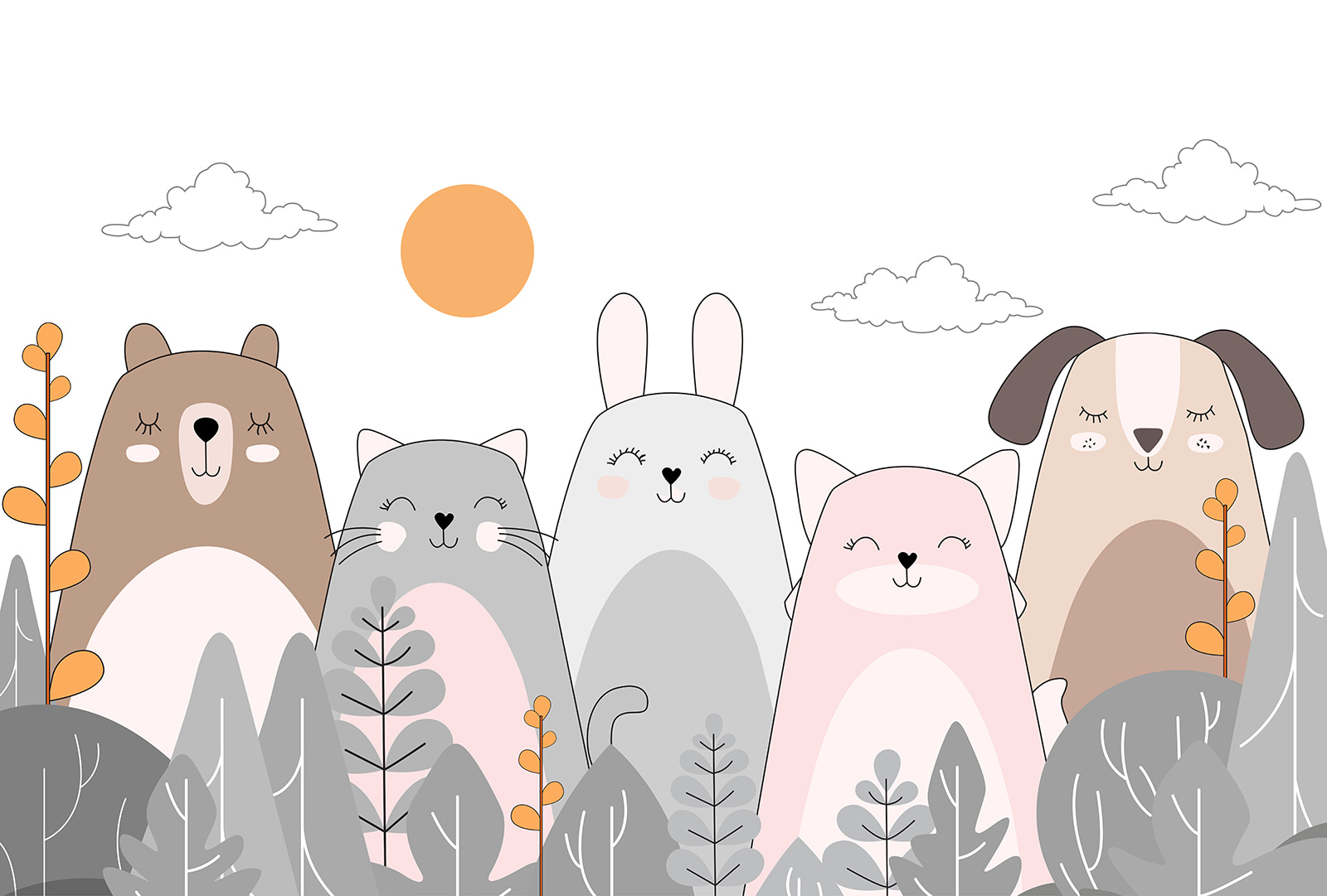 Group of animals in a row Group of animals in a row