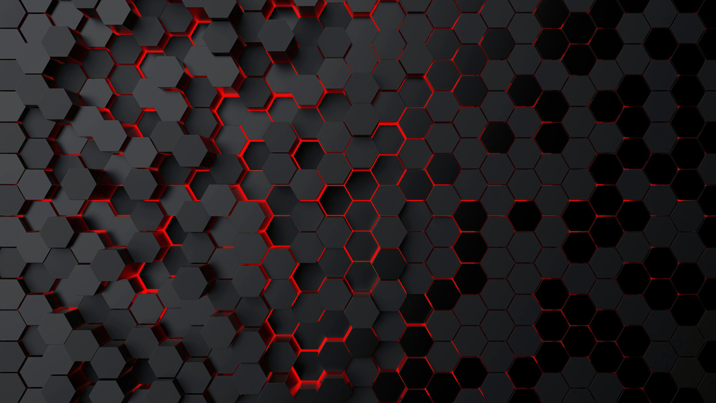 A black hexagons with red light
