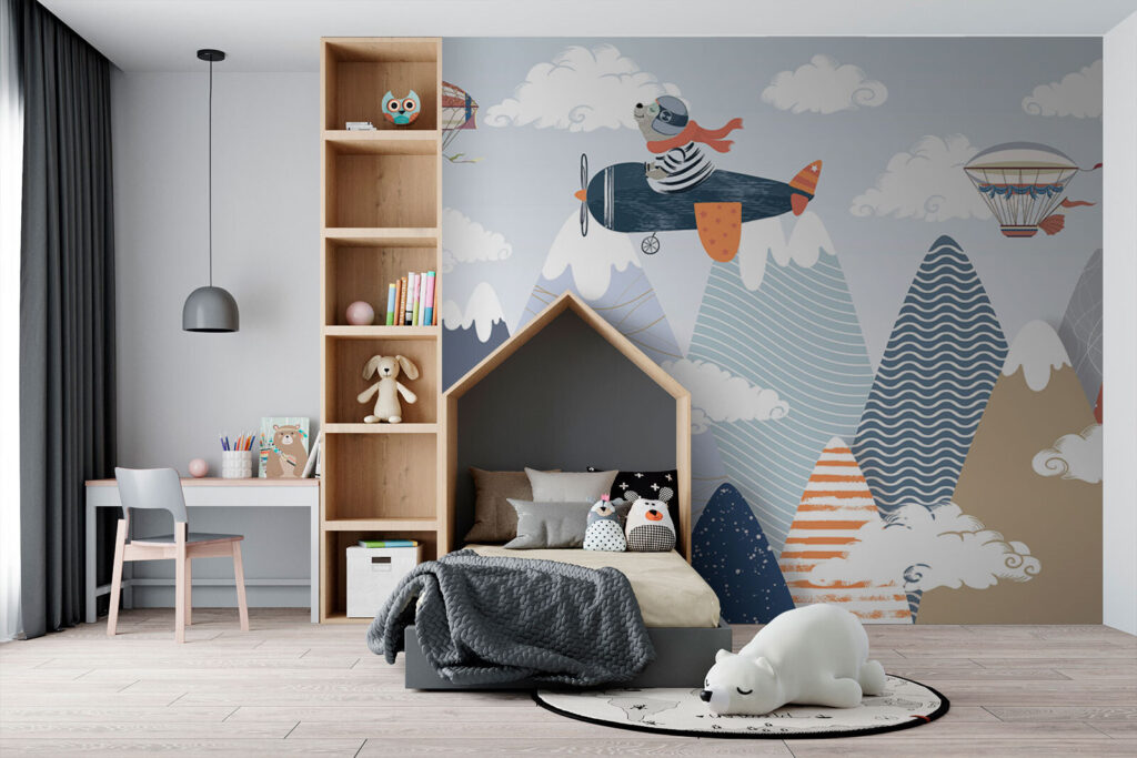 Cartoon bear flying on an airplane Cartoon bear flying on an airplane