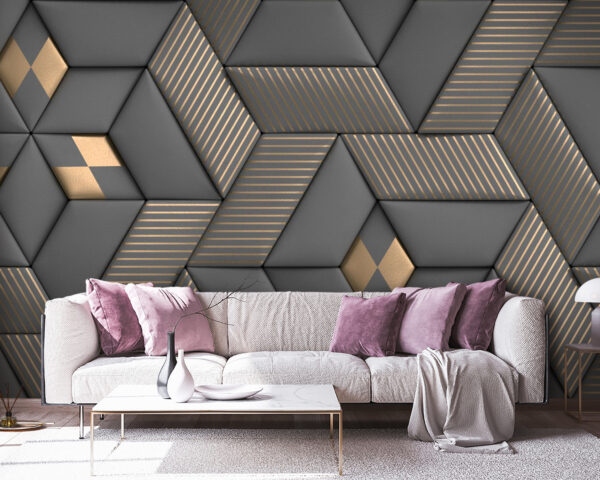 Geometrická elegancia v sivej a mosadznej farbe. Geometrická elegancia v sivej a mosadznej farbe.