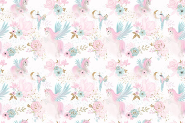 Pattern of pink and blue unicorns and flowers Pattern of pink and blue unicorns and flowers