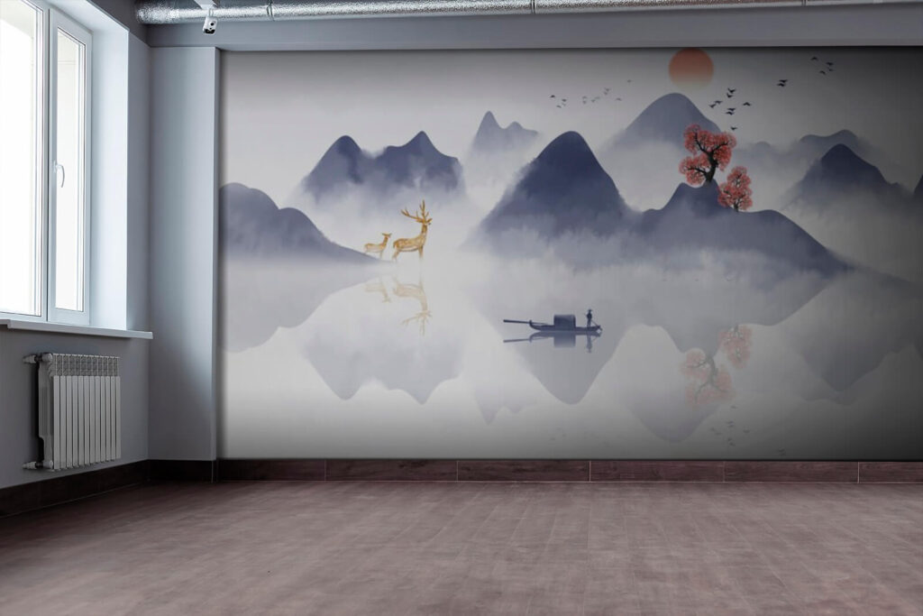 Maľba lode na hore so stromami a horami v pozadí u72989pig1 1024x683 - Maľba lode na hore so stromami a horami v pozadí - tegory